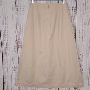 Vintage‎ CAMBRIDGE COUNTRY 6P A-Line Maxi Skirt 100% Cotton Khaki Front Zip